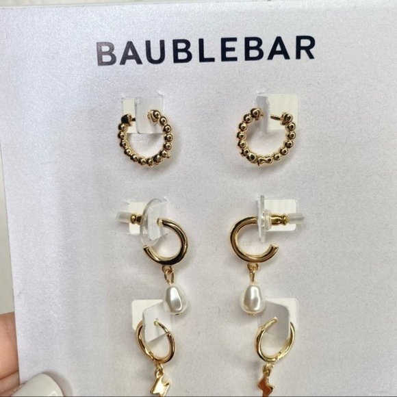 NWT BaubleBar Gold Delicate Trio Huggie Earring Set - Picture 3 of 3